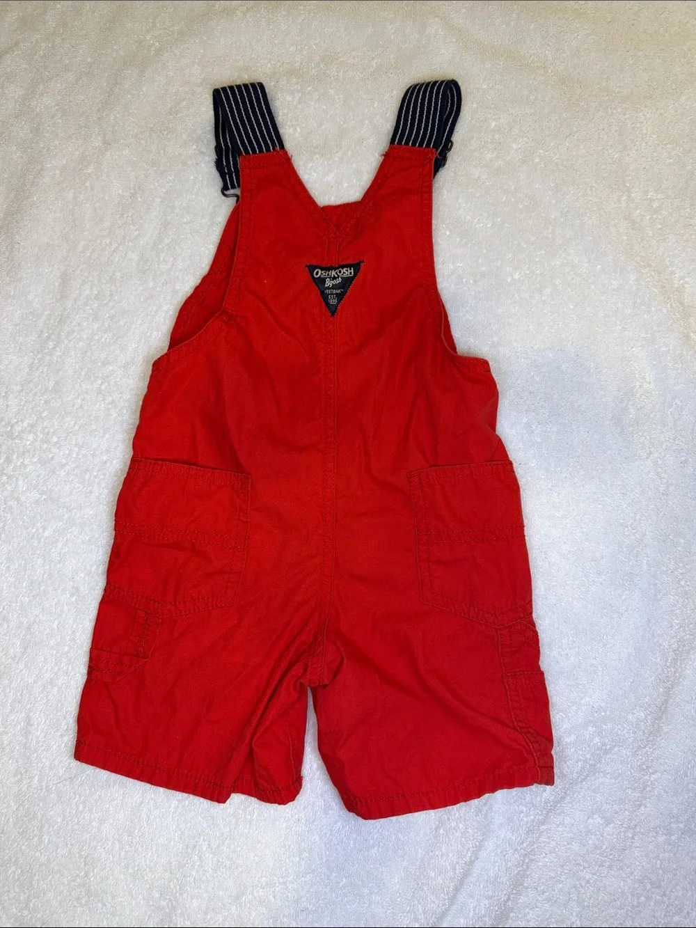 OshKosh B'gosh Bright Red Toddler Short Overalls with Striped Straps